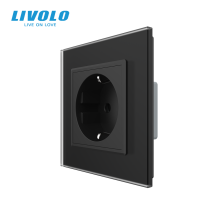 Електрична розетка з заземленням LIVOLO, чорна, скляна матова рамка, шторки, 250В 16А · LIVOLO · VL-C7FCTC16A-2BS06