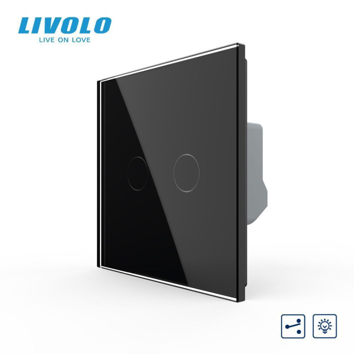Сенсорний прохідний/перехресний димер 2 сенсори Livolo чорний скло (VL-C7FC2SD2-2GBP) · LIVOLO · VL-C7FC2SD-2BP