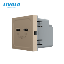 USB Type-C розетка LIVOLO, PD 65W, Power Delivery, швидка зарядка, золота, модуль · LIVOLO · VL-FCUC.UC-2AP