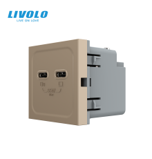 USB Type-C розетка LIVOLO, PD 65W, Power Delivery, швидка зарядка, золота, модуль