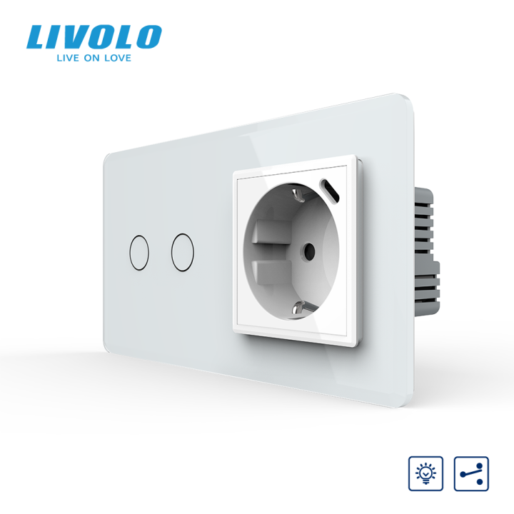 Прохідний сенсорний димер LIVOLO на 2 сенсори з розеткою та USB Type-C 18Вт, білий 2.5D, заземлення · LIVOLO · VL-C7FC2SD/FCTF16A.UC18W-4WS05