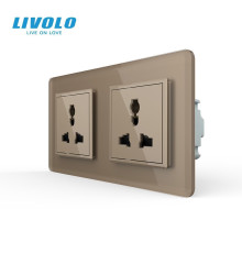 Розетка двомісна універсальна LIVOLO золота 2.5D скло