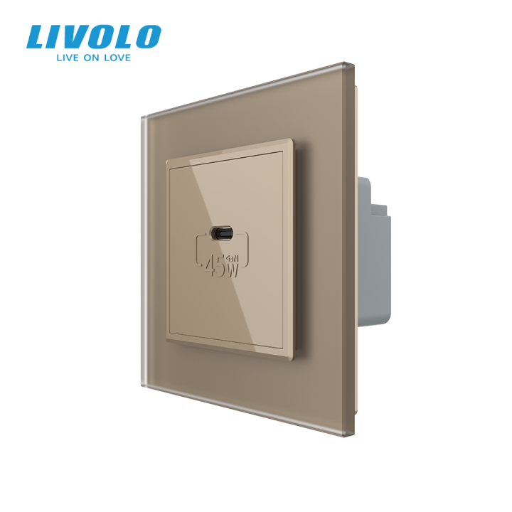 Розетка USB Type-C з Power Delivery 45W LIVOLO золота матова скло · LIVOLO · VL-C7FCUC-2AS06