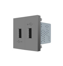 Подвійна розетка USB LIVOLO сіра, з блоком живлення 2×USB-A 5V/2.1A, 2×10Вт, модуль (VL-FCUA-2IP)