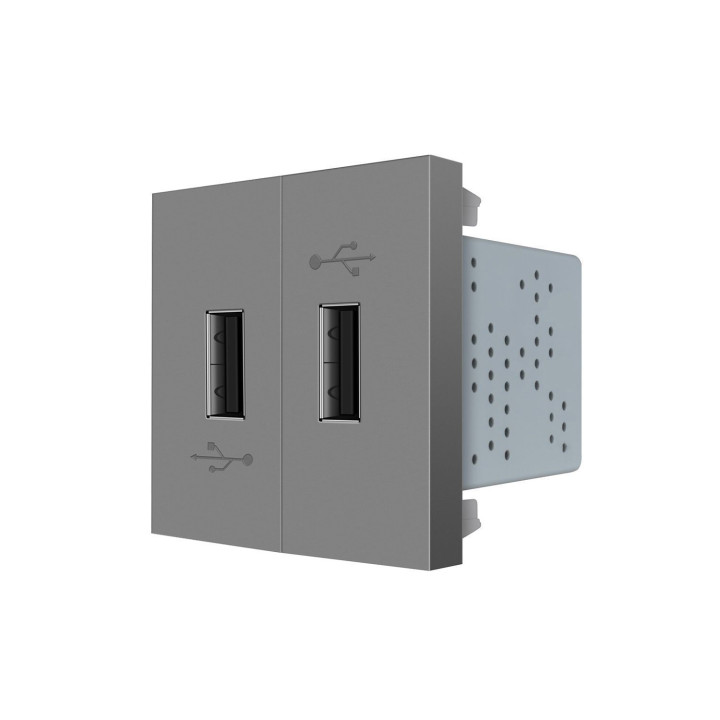 Подвійна розетка USB LIVOLO сіра, з блоком живлення 2×USB-A 5V/2.1A, 2×10Вт, модуль (VL-FCUA-2IP) · LIVOLO · VL-FCUA-2IP