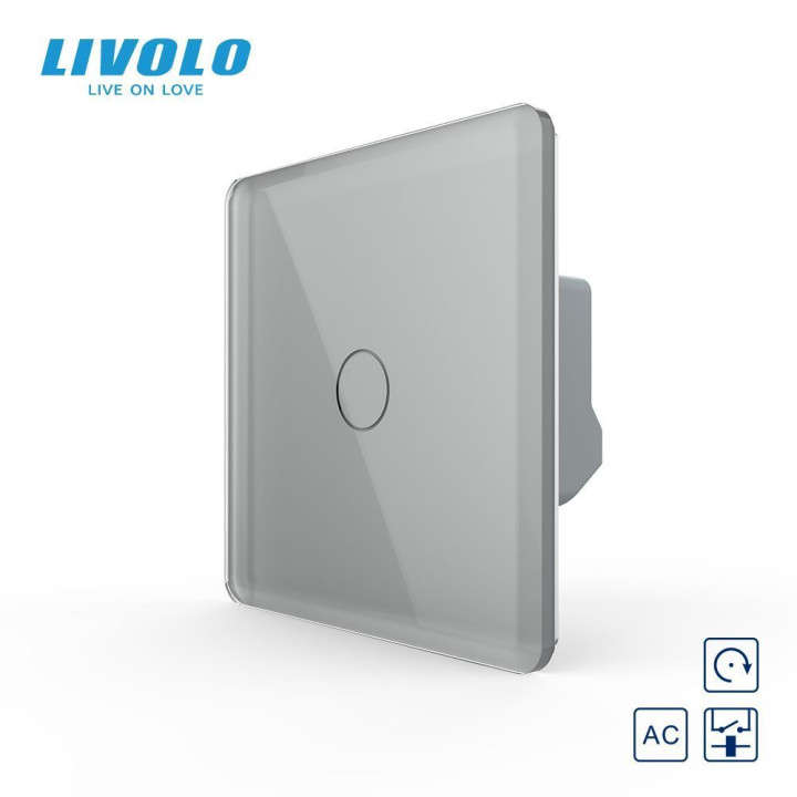 Сенсорна кнопка 1 сенсор Сухий контакт Livolo сірий 2.5D скло · LIVOLO · VL-FC1NB-2IS05