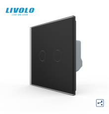 Сенсорний прохідний / перехресний вимикач LIVOLO, 2-сенсорний, чорний матове скло, 5А 230В, без нейтралі