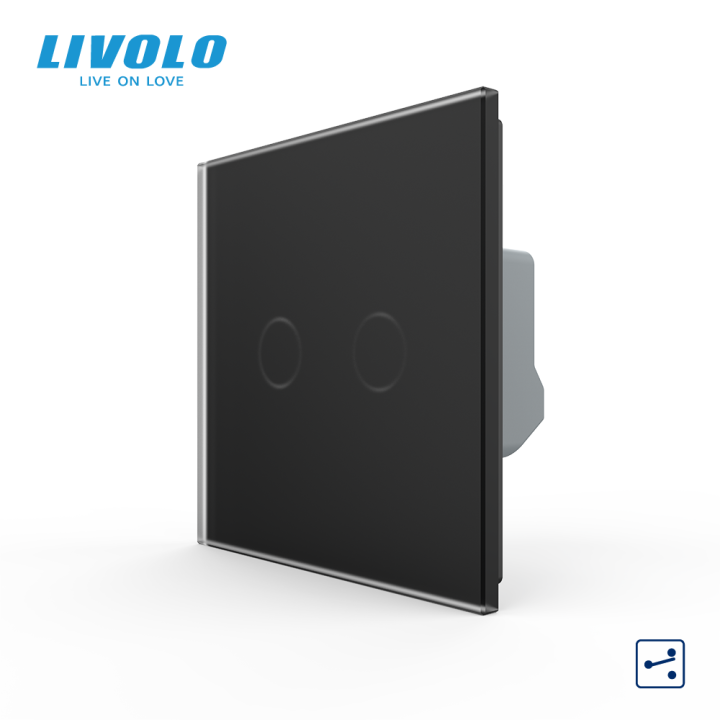 Сенсорний прохідний / перехресний вимикач LIVOLO, 2-сенсорний, чорний матове скло, 5А 230В, без нейтралі · LIVOLO · VL-C7FC2S-2BS06