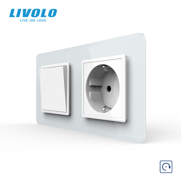Вимикач без фіксації з розеткою LIVOLO білий 2.5D скло, 16А 230В, із заземленням, захисні шторки · LIVOLO · VL-C7FCMH2/FCTC16A-4WS05