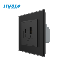 Розетка USB-A та USB-C з Power Delivery 36W LIVOLO чорна матова скло