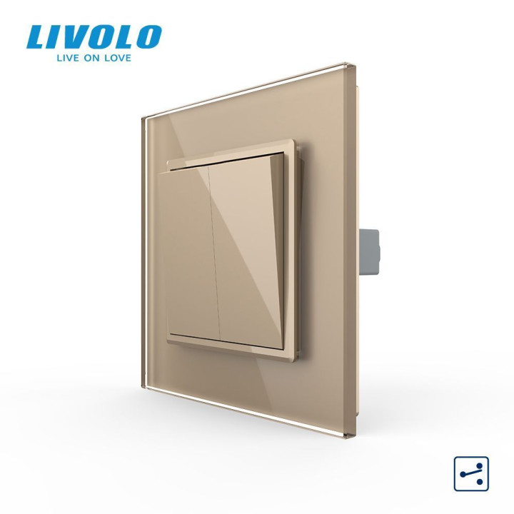 Двоклавішний прохідний вимикач Livolo золото скло (VL-C7FCMKS-1AP) · LIVOLO · VL-C7K2S-13