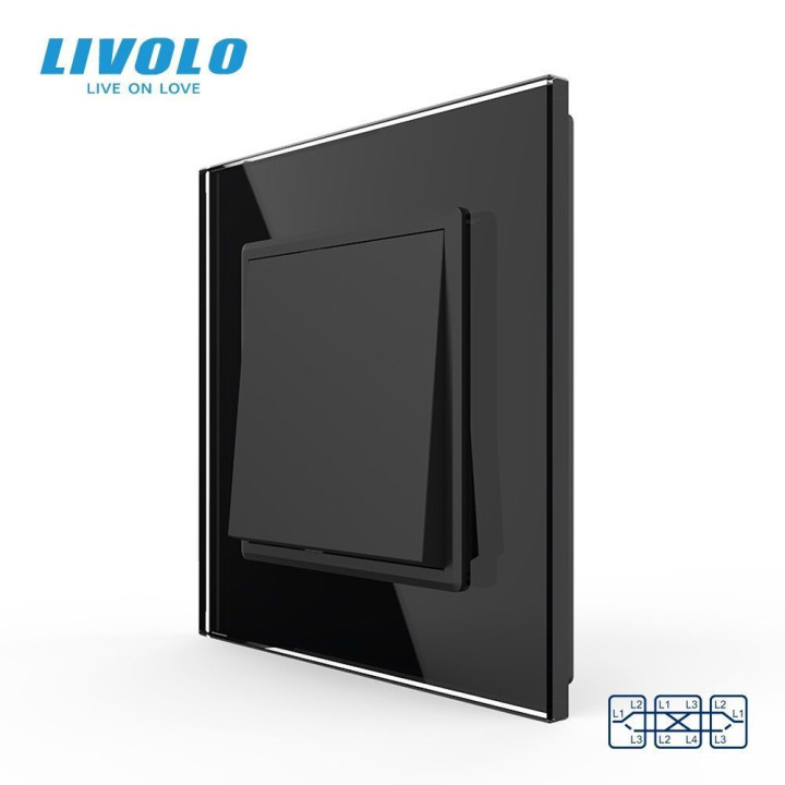Одноклавішний перехресний вимикач Livolo чорний скло (VL-C7FCMM10A-2BP) · LIVOLO · VL-C7FCMM10A-2BP