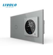 Розумний терморегулятор LIVOLO з керуваннямз телефона, прохідний вимикач, сірий, скляна рамка
