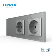 Сенсорний прохідний димер LIVOLO з 2 розетками, сірий 2.5D, скло, 2A 230V