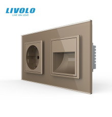 Розетка-світильник LIVOLO для сходів і коридору, 2700K, 230В, 0.35Вт, золота, скляна рамка