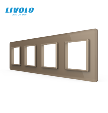 Рамка 4-постова LIVOLO, загартоване скло, золота 2.5D, 294×80 мм