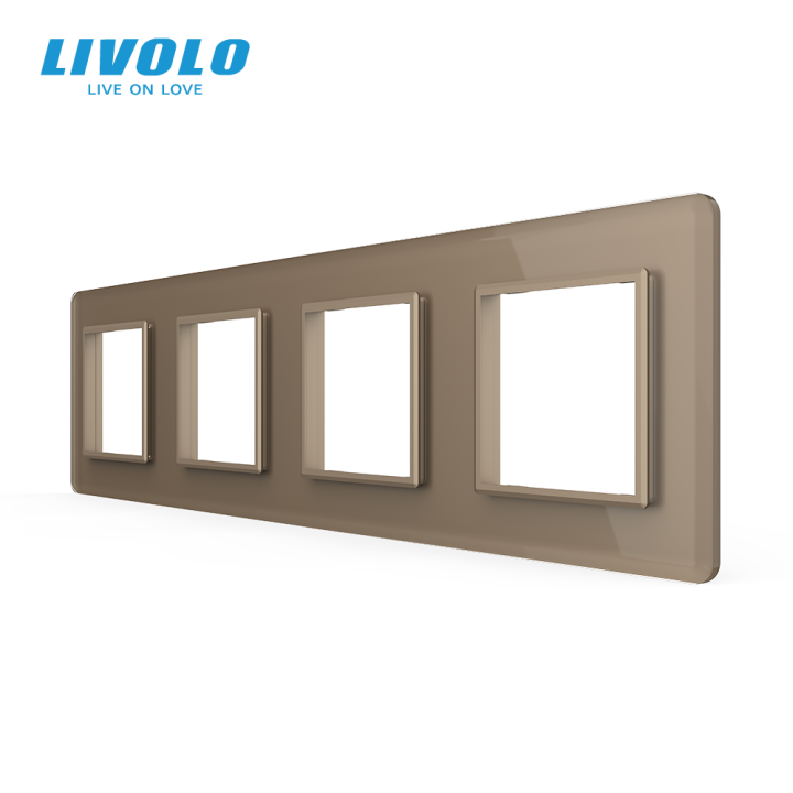 Рамка 4-постова LIVOLO, загартоване скло, золота 2.5D, 294×80 мм · LIVOLO · VL-P7E/E/E/E-8AS05