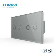 Сенсорний прохідний димер LIVOLO, 4 сенсори (2-2), сірий 2.5D, скло