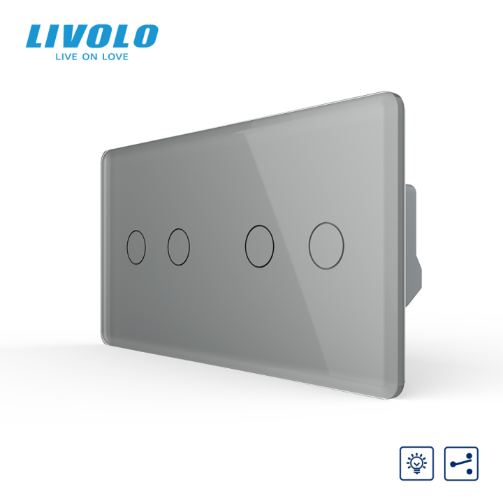 Сенсорний прохідний димер LIVOLO, 4 сенсори (2-2), сірий 2.5D, скло · LIVOLO · VL-C7FC2SD/FC2SD-4IS05