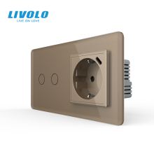 Сенсорний подвійний вимикач LIVOLO з USB Type-C 18 Вт золотий 2.5D 16 А 230 В із заземленням шторки скло