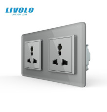 Розетка двомісна універсальна LIVOLO сіра 2.5D скло