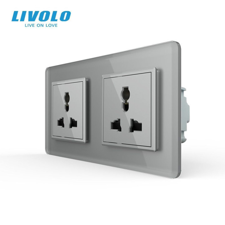 Розетка двомісна універсальна LIVOLO сіра 2.5D скло · LIVOLO · VL-C7FCT22-4IS05