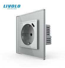 Електрична розетка з USB Type-C 18Вт для зарядки, з заземленням, LIVOLO, сіра, скляна рамка, 250В 16А (VL-C7CTF16A.UC18W-2IP)