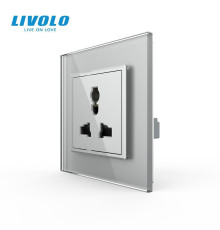 Розетка універсальна 12 стандартів в 1 Livolo сірий скло (VL-C7C1C-15)