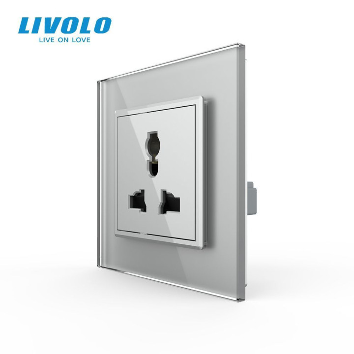 Розетка універсальна 12 стандартів в 1 Livolo сірий скло (VL-C7C1C-15) · LIVOLO · VL-C7FCT22-2IP