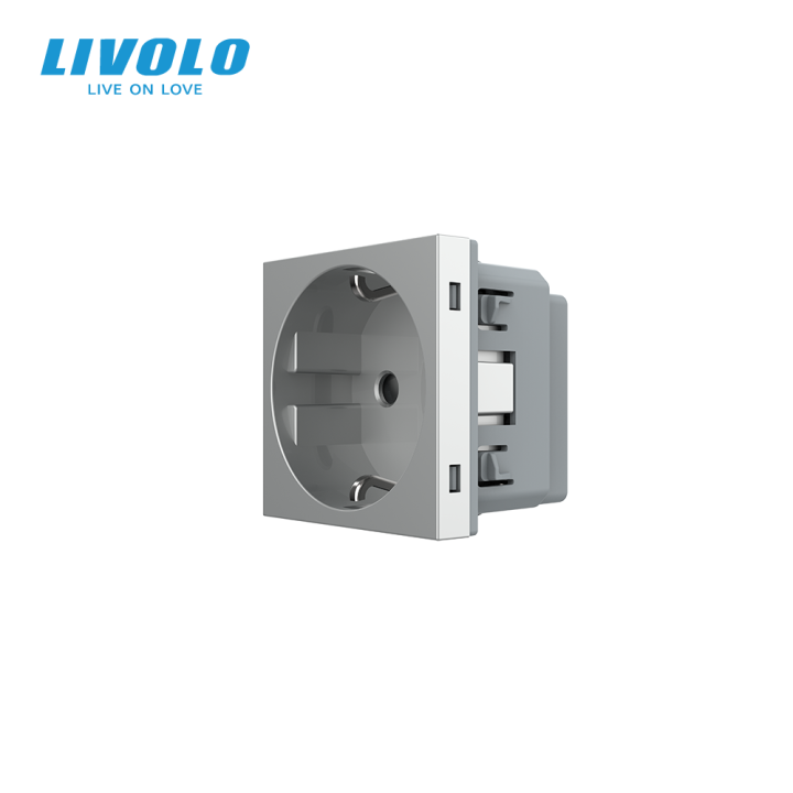Електрична розетка LIVOLO, сіра, 16А 250В, з заземленням і захисними шторками, модуль без рамки (VL-FCTC16A-2IP) · LIVOLO · VL-FCTC16A-2IPS21