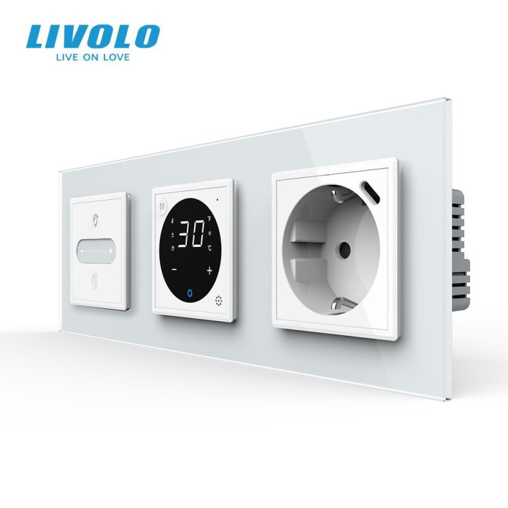 Розумний терморегулятор + прохідний сенсорний димер + USB Type-C 18Вт LIVOLO, білий скляний · LIVOLO · VL-C7FC1SDZ2/FCQ1Z2/FCTF16A.UC18W-6WP