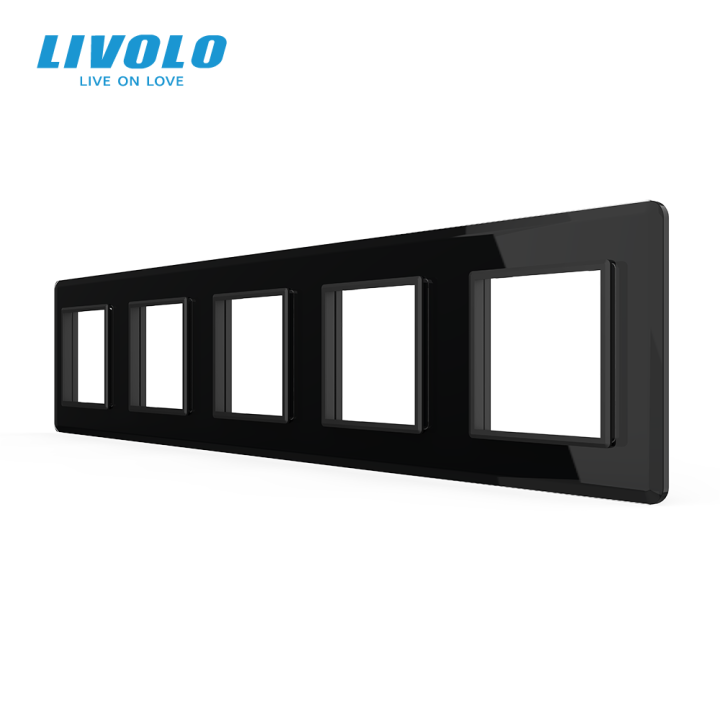 Рамка 5-постова LIVOLO, загартоване скло, чорна 2.5D, 365×80 мм · LIVOLO · VL-P7E/E/E/E/E-10BS05