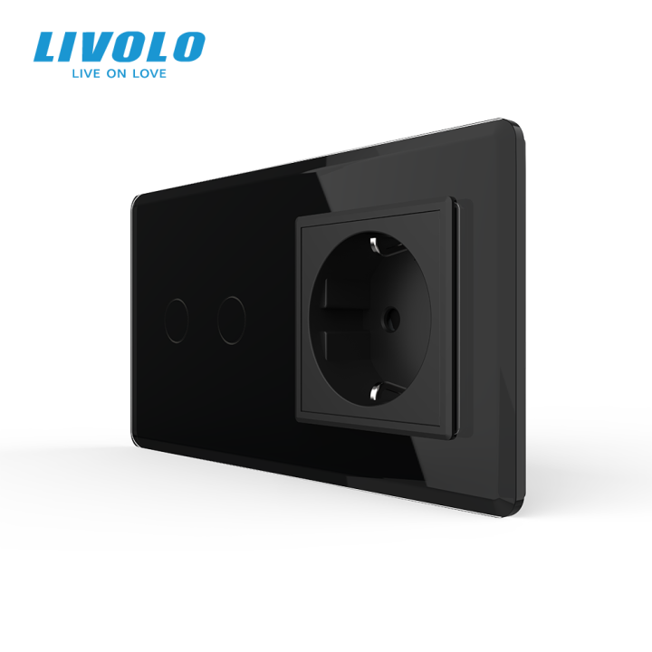 Сенсорний вимикач 2 сенсора 1 розетка LIVOLO чорний 2.5D скляний · LIVOLO · VL-C7FC2/FCTC16A-4BS05