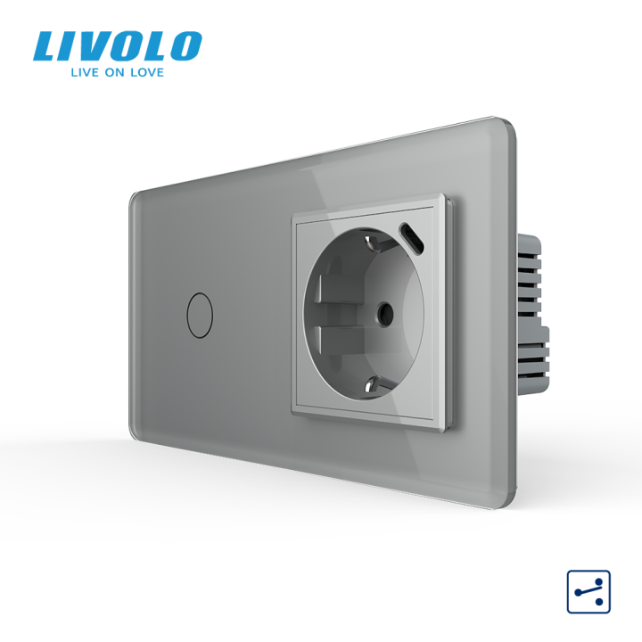Сенсорний прохідний вимикач LIVOLO з розеткою та USB Type-C 18Вт, сірий 2.5D, скло, із заземленням · LIVOLO · VL-C7FC1S/FCTF16A.UC18W-4IS05