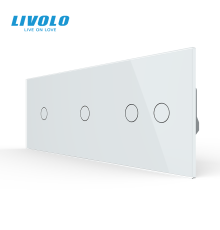 Сенсорний прохідний димер LIVOLO 4 сенсори (1-1-2), білий матовый, скло, 2A 230V