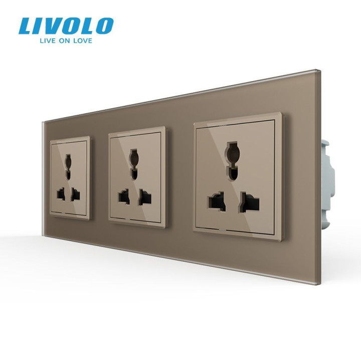 Розетка тримісна універсальна LIVOLO золота матова скло · LIVOLO · VL-C7FCT22-6AS06