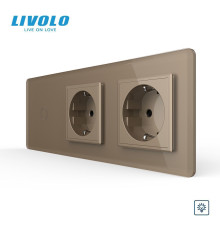 Сенсорний диммер 1 сенсор 2 розетки LIVOLO золото 2.5D скло
