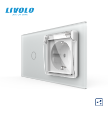 Сенсорний прохідний вимикач LIVOLO з розеткою IP44 кришка білий матовый 16А 230В із заземленням шторки скло