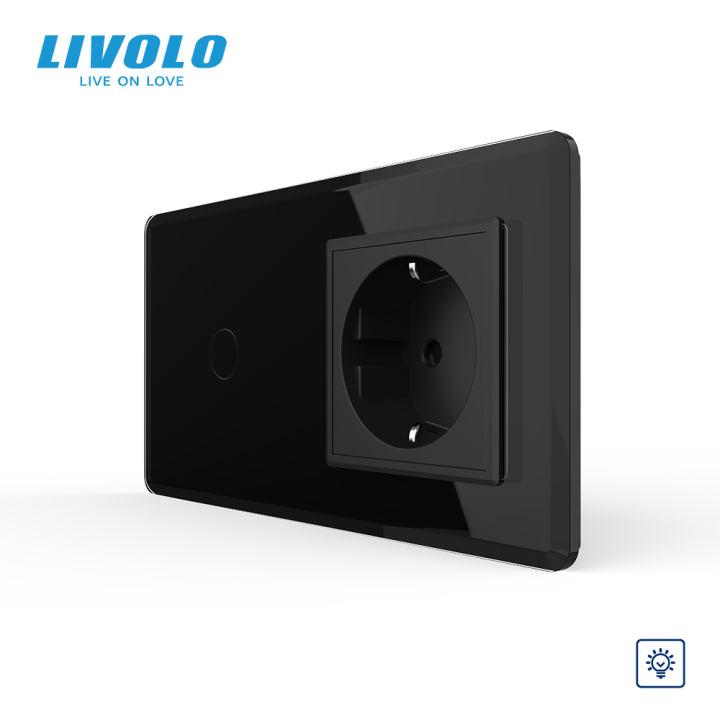 Сенсорний диммер 1 сенсор 1 розетка LIVOLO чорний 2.5D скло · LIVOLO · VL-FC1D2/FCTC16A-4BS05