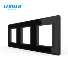 Рамка 3-постова LIVOLO, загартоване скло, чорна 2.5D, 223×80 мм