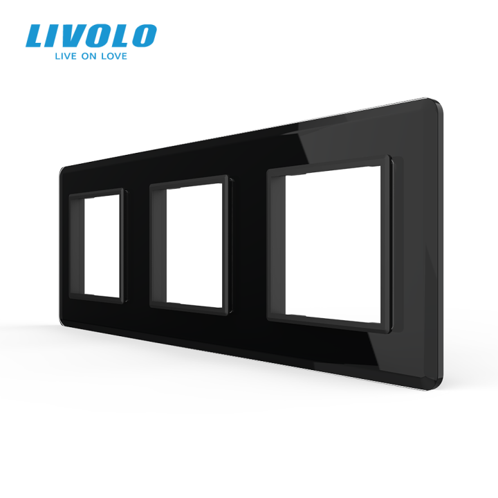 Рамка 3-постова LIVOLO, загартоване скло, чорна 2.5D, 223×80 мм · LIVOLO · VL-P7E/E/E-6BS05