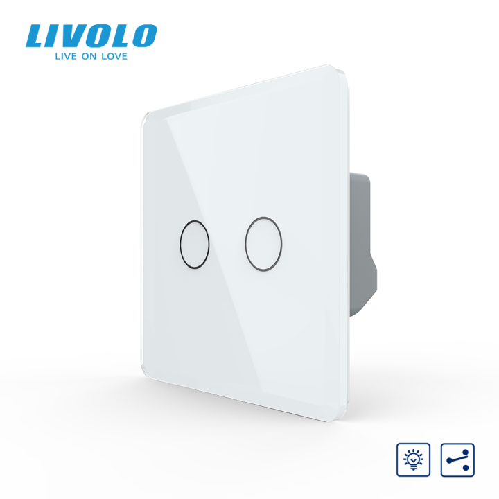 Сенсорний прохідний/перехресний димер 2 сенсори LIVOLO білий 2.5D скло · LIVOLO · VL-C7FC2SD2-2WS05