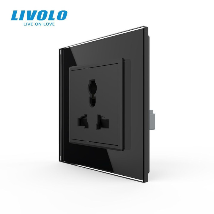 Розетка універсальна 12 стандартів в 1 Livolo чорний скло (VL-C7C1C-12) · LIVOLO · VL-C7FCT22-2BP