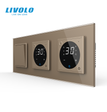 Терморегулятор сенсорний для теплої підлоги LIVOLO з 2-клавішним вимикачем, золото, скло, скляна рамка