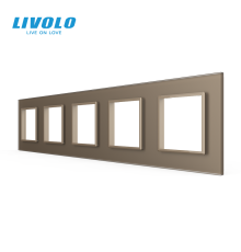 Рамка 5-постова LIVOLO, загартоване скло, золота матова, 365×80 мм (VL-P7E/E/E/E/E-10AS06)