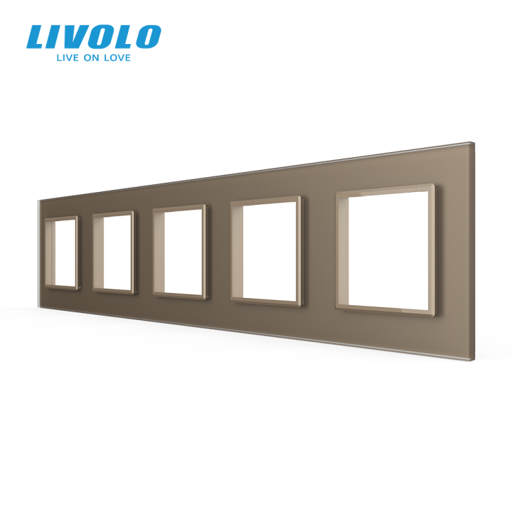 Рамка 5-постова LIVOLO, загартоване скло, золота матова, 365×80 мм (VL-P7E/E/E/E/E-10AS06) · LIVOLO · VL-P7E/E/E/E/E-10AS06