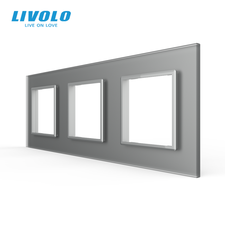 Рамка 3-постова LIVOLO, загартоване скло, сіра матова, 223×80 мм (VL-P7E/E/E-6IS06) · LIVOLO · VL-P7E/E/E-6IS06