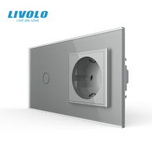 Сенсорний вимикач 1 сенсор 1 розетка Livolo сірий скло (VL-C701/C7C1EU-15)