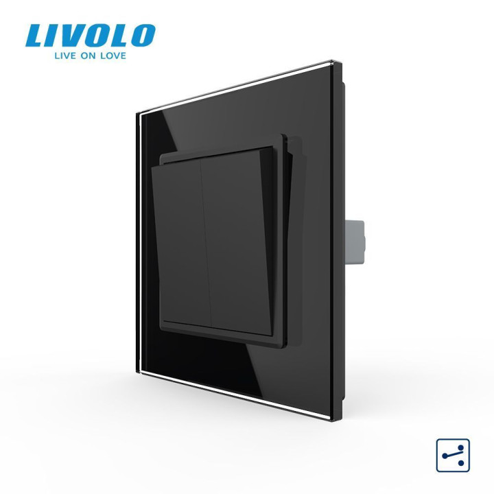 Двоклавішний прохідний вимикач Livolo чорний скло (VL-C7FCMKS-1BP) · LIVOLO · VL-C7K2S-12