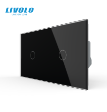 Сенсорний прохідний димер LIVOLO, 2 сенсори (1-1), чорний, скло